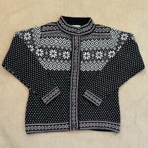 Alpaca Imports Fair Isle Snowflake Handknit Wool Cardigan Sweater Small